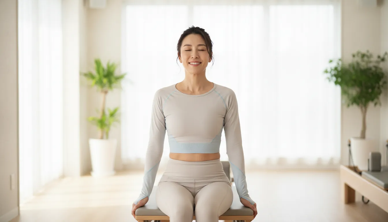 セッション後に満ち足りた表情でスタジオを出る女性の様子